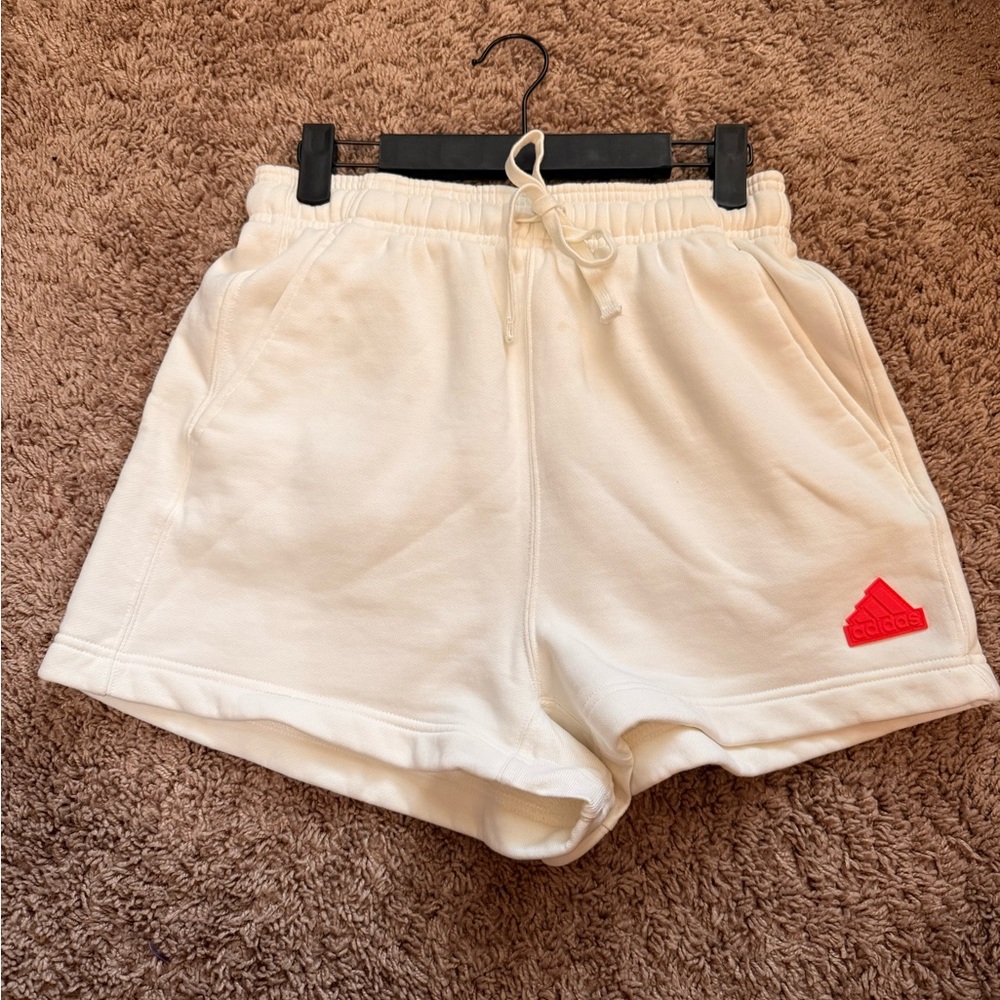 Adidas Women's White Athletic Shorts with Red Logo